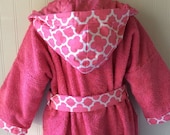 Child-Robes-Boy-Girls-Girl-Bath-Boys-Robe-Pink-Quatrefoil-Coif-Sleepwear-Childrens-Spa-Beach-Towels-Hooded-Swim-Suit-Terry-Cover Up
