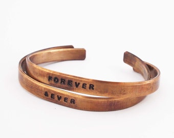 Bronze Anniversary Bracelets, Bronze Cuffs, Forever and Ever, Personalized Cuff, 8 Year Anniversary Gift
