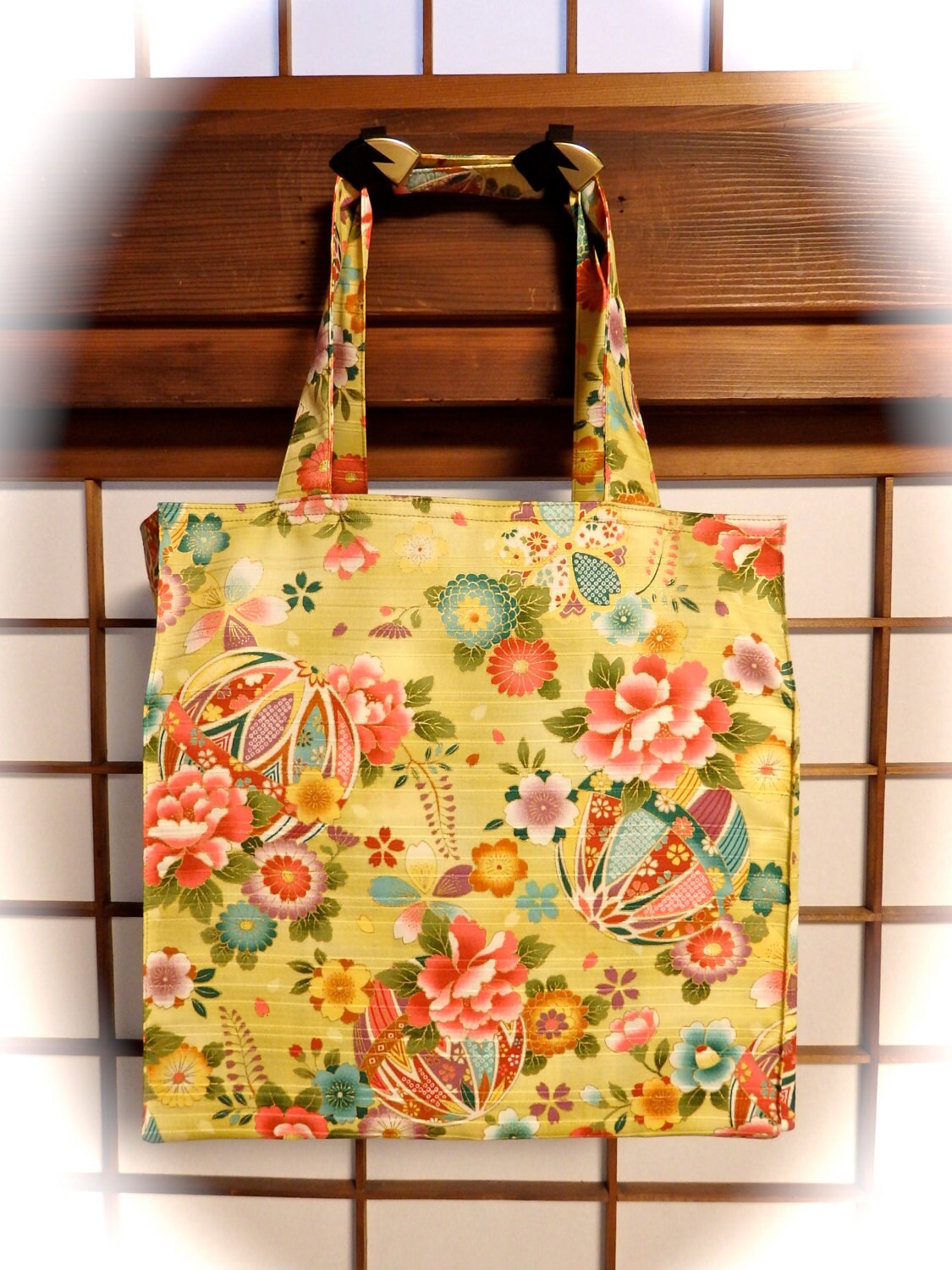 Japanese Tote Bag Temari and Flowers Tote Bag TIGHT