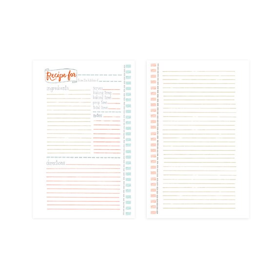 Pink Recipe Binder Refill Set of 10 Pages