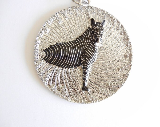 Huge Zebra Medallion Pendant Silver-tone and Black