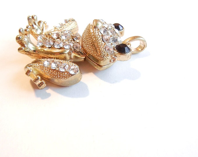 Large Gold-tone Frog Pendant Rhinestone Encrusted Articulated