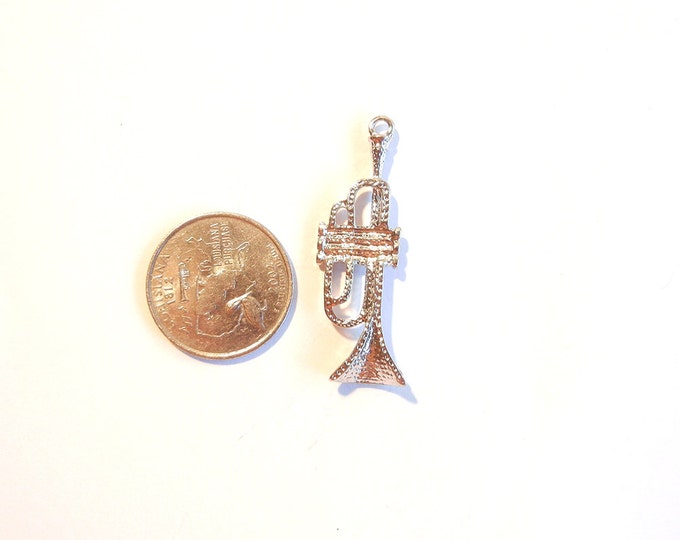 Silver-tone Trumpet Pendant with Rhinestone Accents