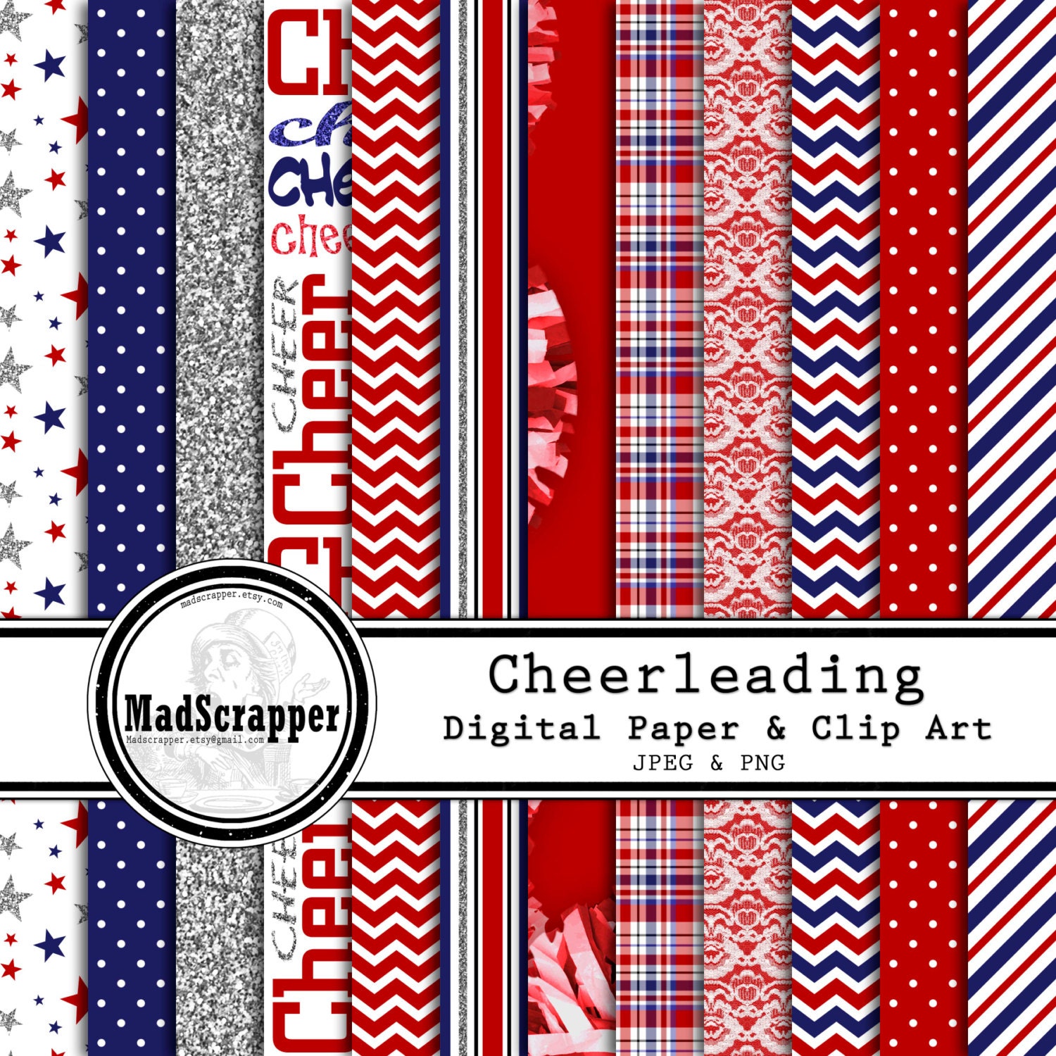 Digital Scrapbook Paper Cheerleading Red White & Blue 12