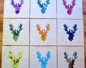 Set of 9 Mixed Batik Big Buck Deer Head Applique Quilt  6" x 6" Blocks