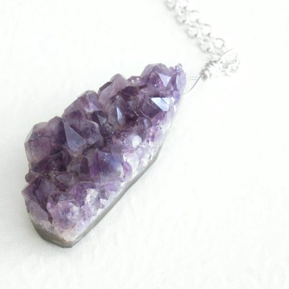 Purple Amethyst Pendant Rough Crystal Stone by cindylouwho2