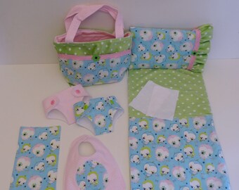 Bitty Baby Basics in Little Tweet - Diaper Bag and Diapers with Blanket and Pillow