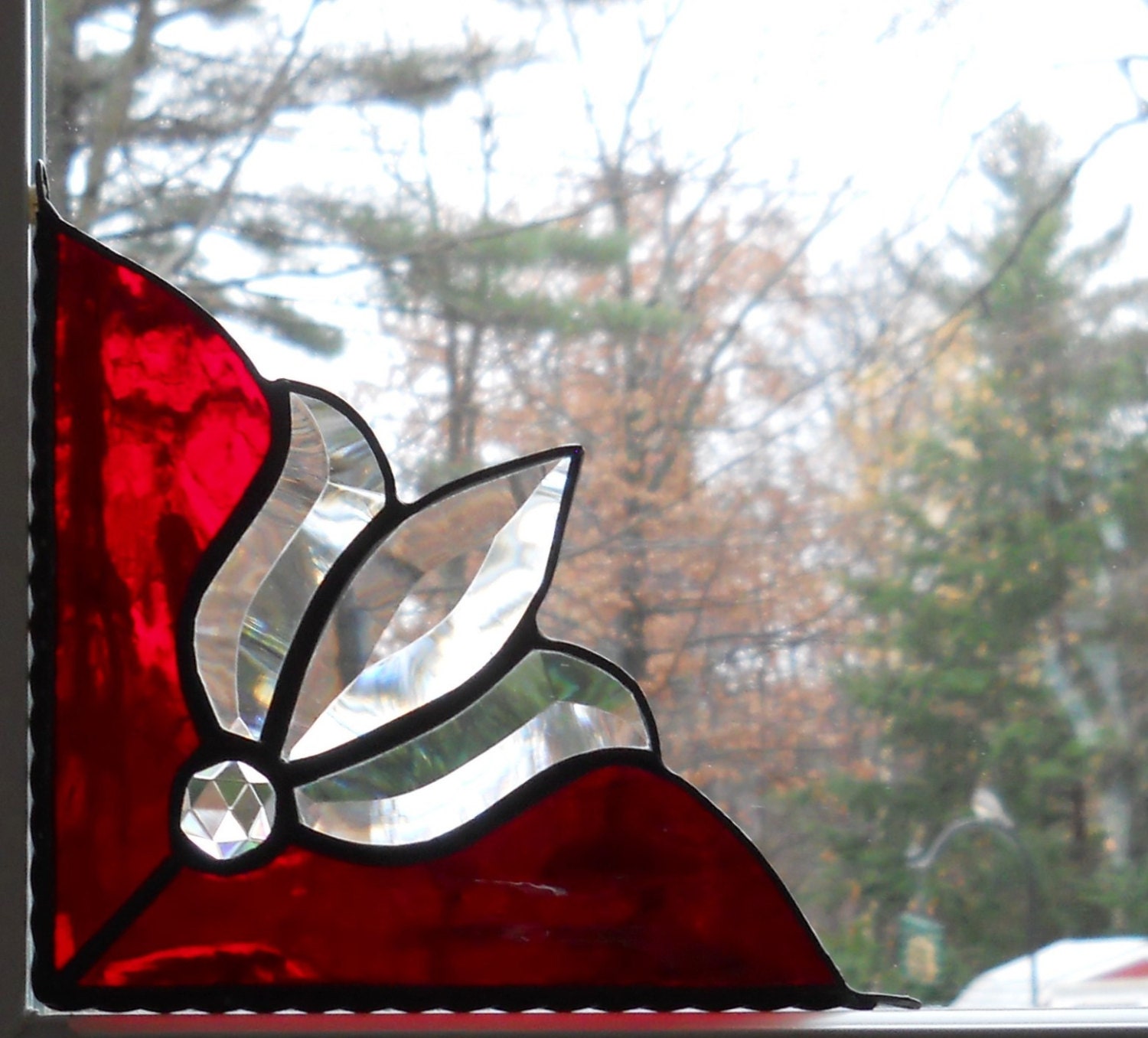 bevel stained glass window corner / Caraline design /red