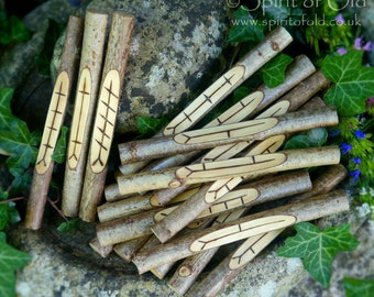 Hazel ogham staves - Wiccan ogham set, Wicca ogham sticks, natural wood ogham runes, Stonehenge ogham pieces, carved wood Pagan ogham