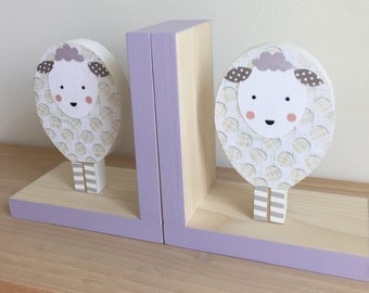 Lamb Bookends, Lamb Nursery, Sheep Nursery, Lavender and Gray, Purple, Kids Decor, Sheep Nursery Decor, Children's Bookends, Wood Bookends