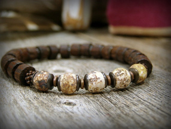 Bracelet for Men Wood and Gemstone Beaded by StoneWearDesigns