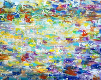 Abstract Original Painting SUMMER RAIN Impasto Art on Minimalist Canvas by Luiza Vizoli