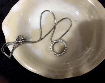 Vintage Necklace ,Silver Tone Rhinestone Eternity Necklace o