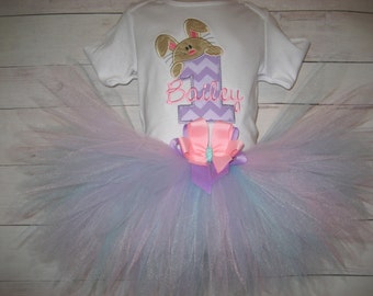 Baby girl Bunny Birthday tutu set, Easter bunny, First Birthday tutu set, cake smash