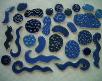 L29 - 29 pc GORGEOUS BLUES Water Pieces Set - Ceramic Mosaic Tile Set