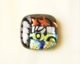 Handmade Dichroic Fused Glass Focal Cab Bead Pendant Necklace