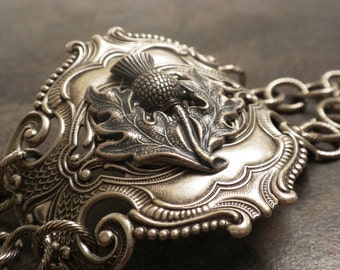 Outlander Jewelry Scottish Thistle Silver Cuff Bracelet