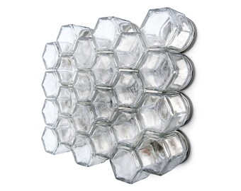 Gneiss Spice DIY Magnetic Spice Rack: 24 Empty Hexagon Jars, Unlabeled Lids & Clear Spice Labels. Unique Gift Idea!