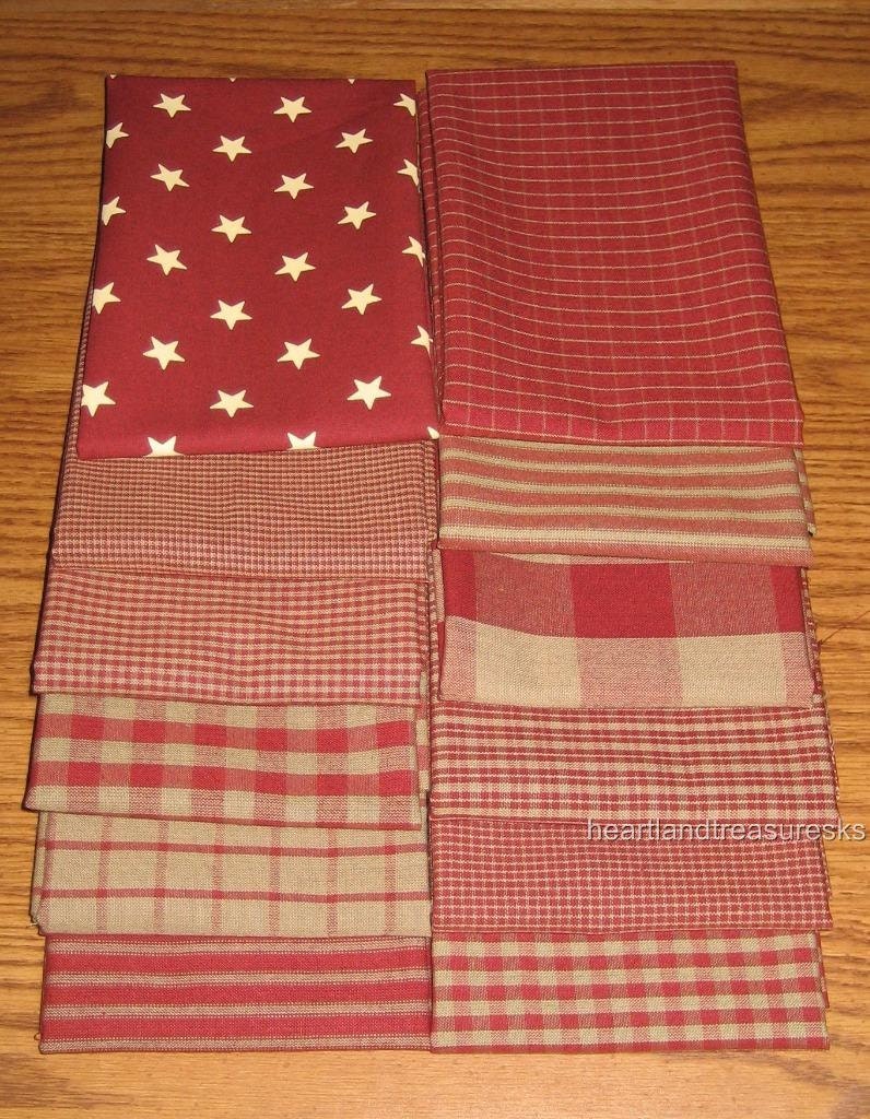 Dunroven House Homespun Fat Quarters, 18 x 21 inches, Red, Pack of 12
