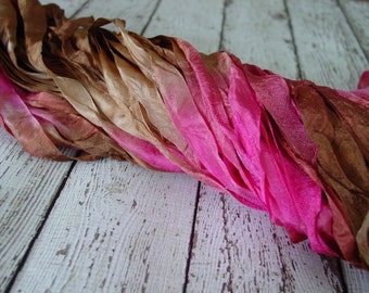 Hand Dyed ribbon - BRONZED ROUGE half inch ribbon, 5 yards