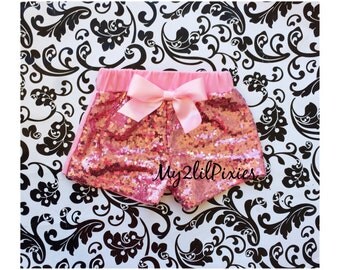 PINK SEQUINS SHORTS , Baby Girls pink Sparkle Sequin Shorts- girls birthday outfit- girls sequin shorts-toddler shorts- toddler shorts