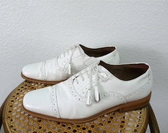 Vintage White Snake Leather Men's shoes Giorgio Brutini Oxfords Loafer Tassel Wedding Dress Shoes Size 10M