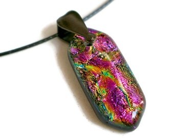 Dichroic Pendant, Fused Glass Pendant, Petite Dichoric Necklace, Hot Pink, Pendant