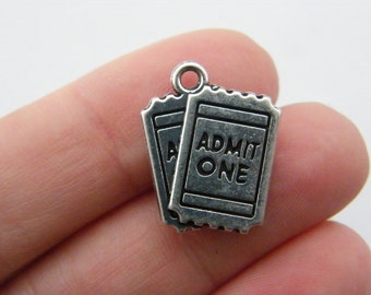 BULK 10 Admit one ticket charms antique silver tone P317