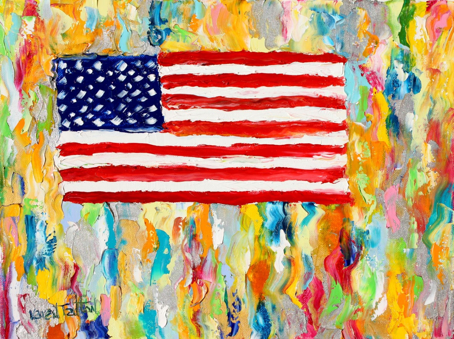 American Flag Original oil painting Stars and Stripes palette