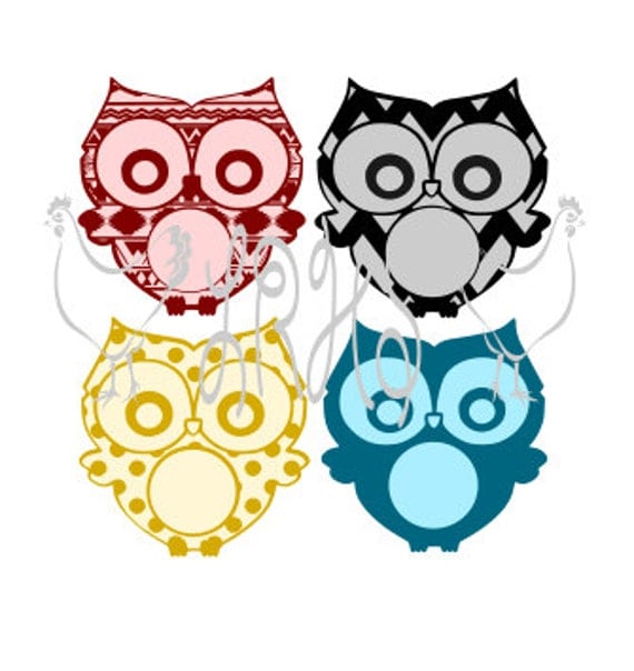 Layered Owl SVG Set with Monogram Circle Frame Polka Dots