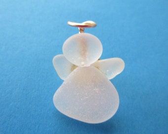 Sea Glass Angel Brooch - Angel Pin - White Beach Glass - Genuine Pin Seaglass