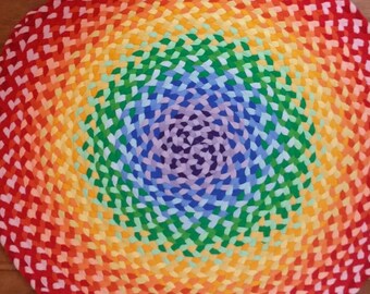 rainbow medallion select a size across round NEW Rainbow Rug braided from new and recycled t shirt