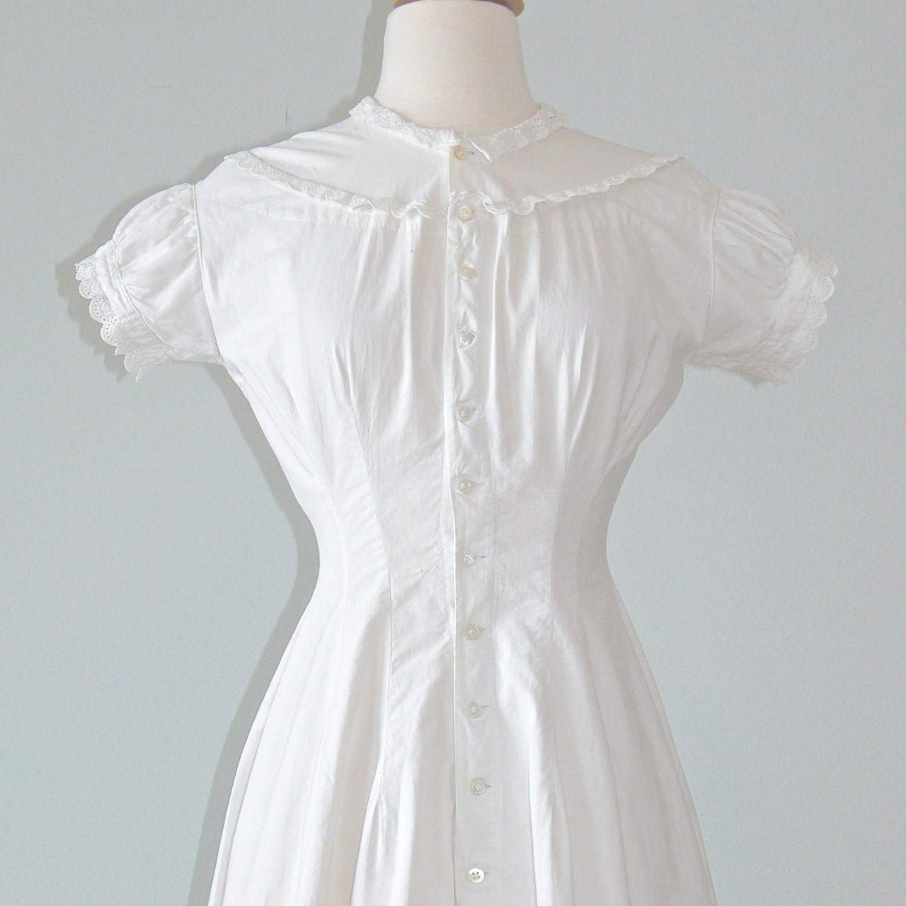 Edwardian White Cotton and Lace Slip Dress Antique 1910s Tea