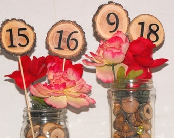 Rustic Table numbers ~ Tall Double Sided Wood Slice Wedding Table Numbers ~ Wood Table Numbers ~ Woodland wedding ~ Party Event Table number