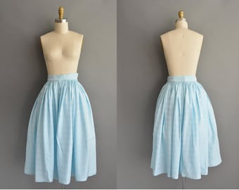 vintage 1950s skirt / 50s ice blue vintage full skirt