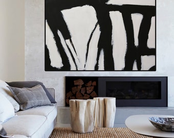 Large Abstract Painting Minimalist Art, Hand Painted Contemporary, Black White Acrylic Painting, Original Black and White Abstract Art Huge