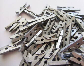 25 Mini Wood Clothespins Silver Mini Clothespin Mini Clothes Pins Wooden Mini Clothespins Small Silver Pegs