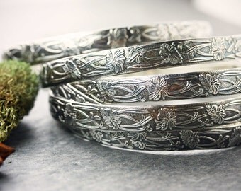 Art Deco sterling silver Bangle Bracelet- Silver bangles- Silver bracelets- Art Deco jewelry- flower bangle- garden jewelry
