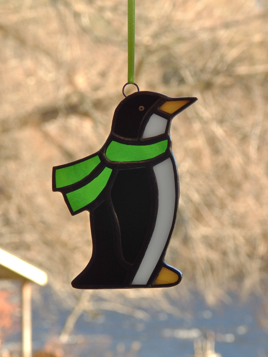 Stained Glass Penguin SuncatcherOrnament Green