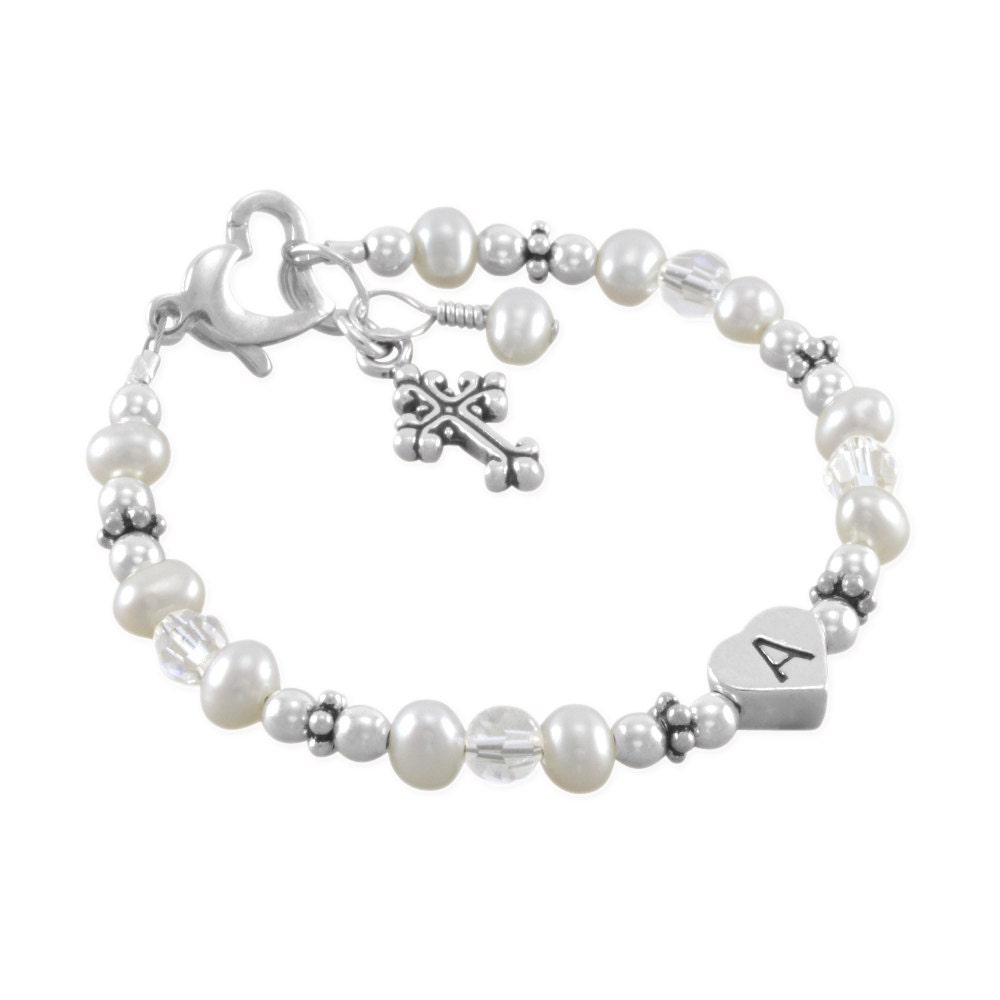Baptism Bracelet baby christening pearl bracelet cross