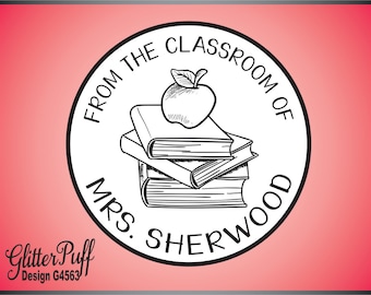 Teacher Stamp - Teacher Classroom Library Stamp - Classroom Book Label Stamp - Teacher Apple Gift (4563) Teacher Book Stamp Self-inking