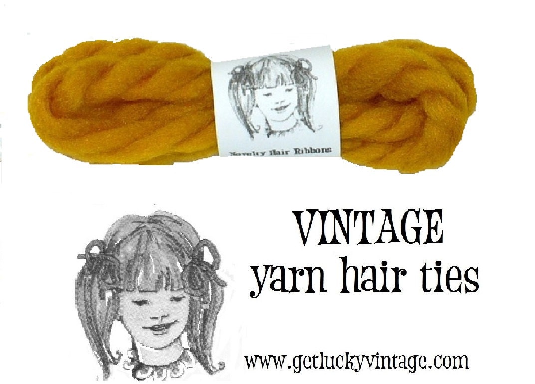 Harvest Gold Yarn Hair Ties 1970's Vintage Yarn Hair
