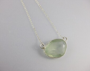 Pale Green Prehnite and Sterling Silver Necklace