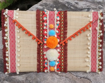 Unique bohemian chic handbag ,boho style, fashion item, Raffia handmade bag ,straw handbag, fabulous