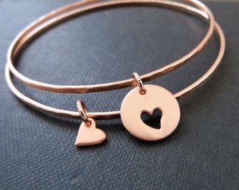 Rose gold mother daughter bracelets, set of 2 bangles for mom and daughter, gift for her