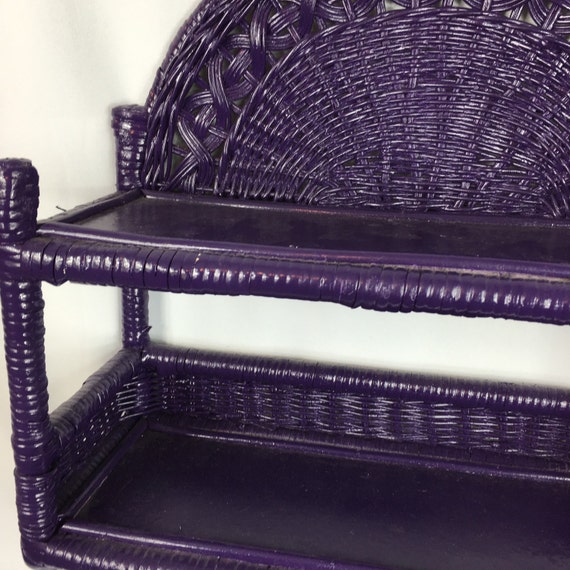 Vintage Wicker Shelf expertly painted in Purple Lacquer Paint