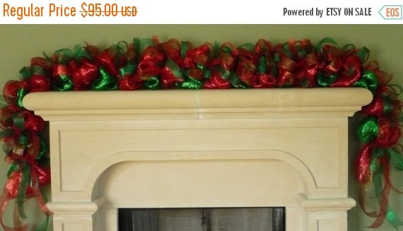 HOLIDAY SALE Red Emerald Green Christmas Garland, Poly Mesh Garland, Holiday Garland, Mantle Decor (871)