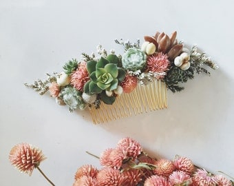 Succulent Hair Comb // Green and Pink