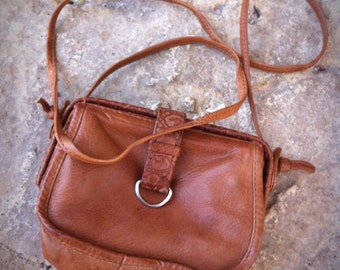 Vintage 90's Tobacco Brown Mini Leather Sling Handbag