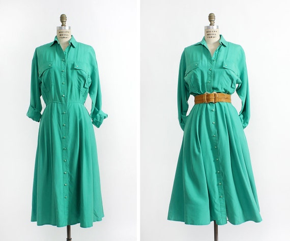 Emerald Dress M Green Silk Dress Flowy Dress with Pockets